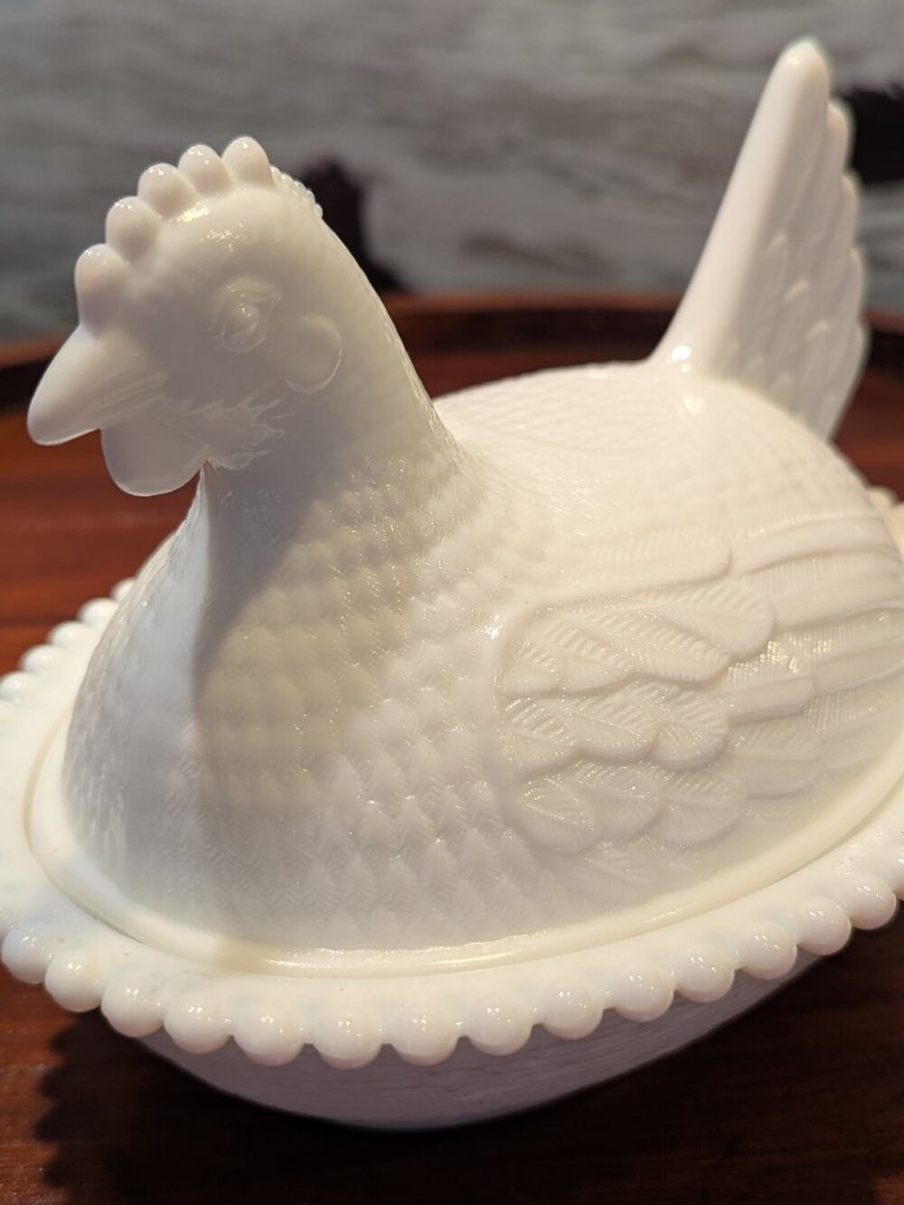 Indiana Glass White Milk Glass Hen on Nest Covered Dish 7" USA Made